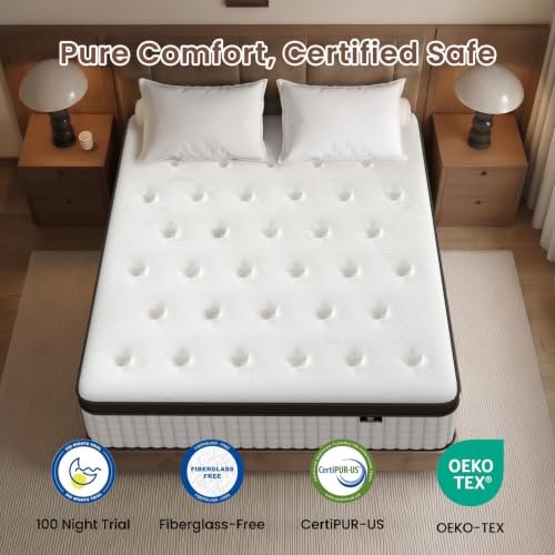 Twin Mattress, 10 Inch Hybrid Mattress in a Box, Fiberglass Free, view 6