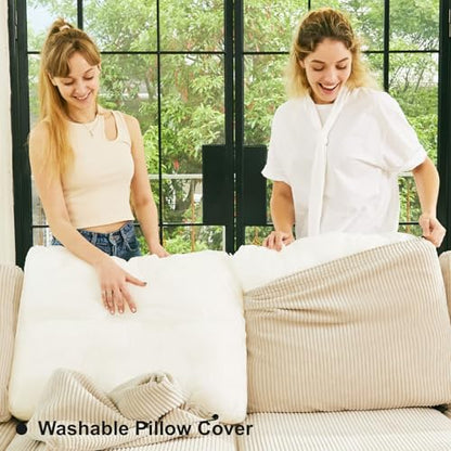 Corduroy Modular Sectional Sofa 9 Seat Convertible Sectional Sleeper Sofa Bed with Storage Ottomans Modular Sectional Couch Bed for Living Room Beige