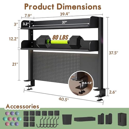 Clamp On Desk Shelf Organizer with Pegboard Desk Hutch Dorm with Storage, view 4