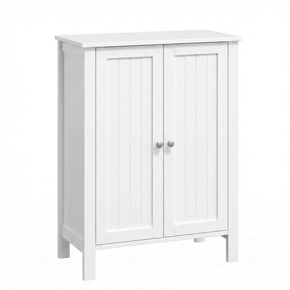 Bonnlo Bathroom Cabinet Free Standing Floor Storage with Double Door Adjustable Shelf Space Saver Decorative Modern Bathroom Furniture White