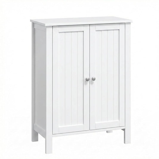 Bonnlo Bathroom Cabinet Free Standing Floor Storage with Double Door Adjustable Shelf Space Saver Decorative Modern Bathroom Furniture White