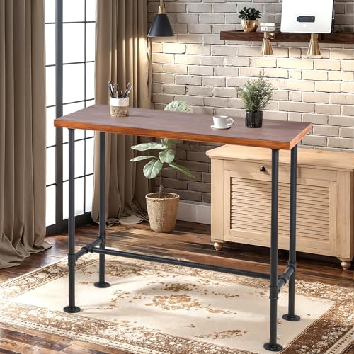 DIY Industrial Design Pipe Dining Table Casual Pub BAR Laptop Table Modern Studio Wood and Metal Rectangular Dining Table homeoffice Desk Breakfast high bar Table Brown Desktop 43.3" × 19.7"