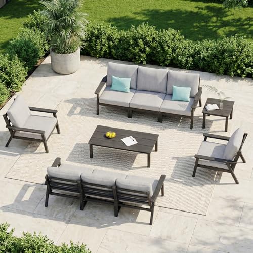 HDPE Patio Furniture Set, 10 Pieces Sectional Outdoor Furniture Set, All Weather Outdoor Couch Set Patio Conversation Set for Deck, Lawn, Black