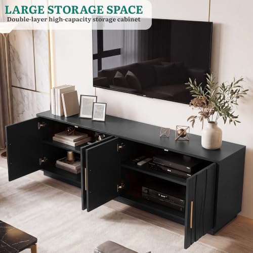 70" Mid Century Modern TV Stand for 80 Inch TV, Storage, Black, view 7