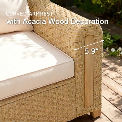 6-Piece Patio Wicker Modular Sectional Set with Acacia Wood Accents, view 5