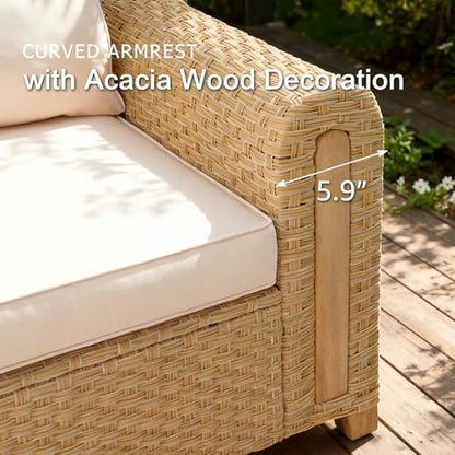 6-Piece Patio Wicker Modular Sectional Set with Acacia Wood Accents, view 5