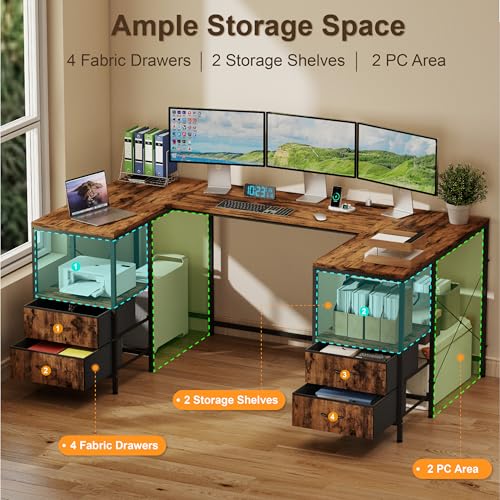 67" U Shaped Computer Desk, Reversible L Shaped Gaming Desk, view 6