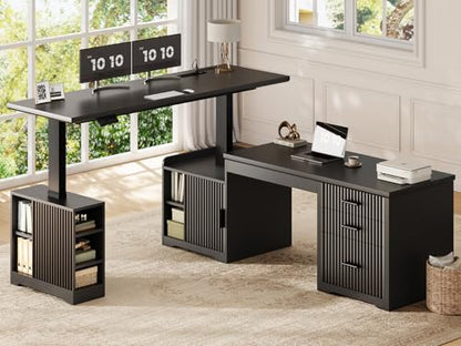 Fluted L Shaped Electric Standing Desk, view 2