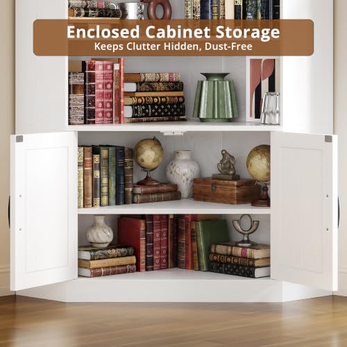 Corner Bookshelf, 72.7" Tall Corner Bookcase with Door, White, view 5