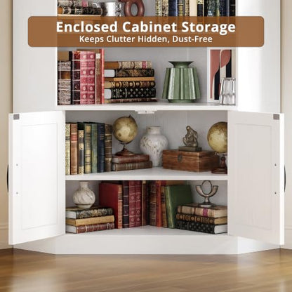 Corner Bookshelf, 72.7" Tall Corner Bookcase with Door, White, view 5