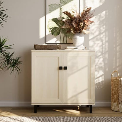 Multifunctional Buffet Sideboard Cabinet Farmhouse Modern Storage Cabinet with Adjustable Shelves for Kitchen, Coffee Bar, Living Room, Beige