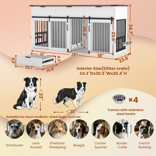71in Double Dog Crate Furniture with Charging Station, view 3