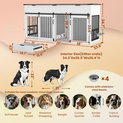 71in Double Dog Crate Furniture with Charging Station, view 3