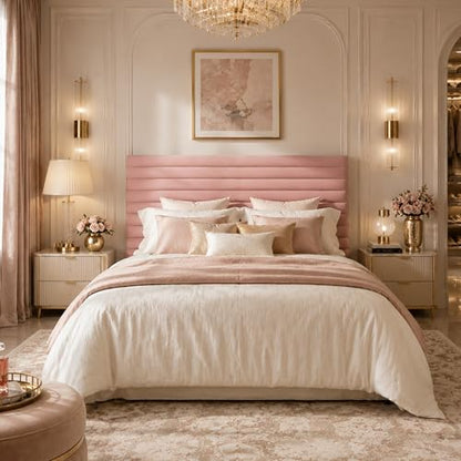 Queen Bed Frame, Velvet Upholstered Bed with Adjustable Headboard, view 2