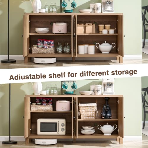 60" Rattan Sideboard Buffet Cabinet with Storage | Sideboard With Rattan Doors, Spacious Storage And Soft-Close Hinges, Ideal For Kitchens, Dining Rooms And Living Rooms