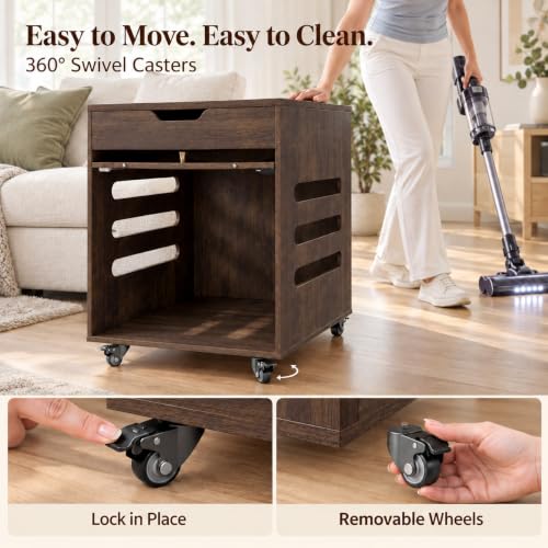 Small Dog Crate Furniture with Flip-Up Glass Door & Lockable Wheels, view 4
