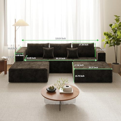 110" U Shaped Sectional Sofa with 2 Ottomans, Modular Corduroy Boneless Cloud Couch, Oversized Deep Seat Sofa for Living Room, Flexible Combination Design, No Assembly Required