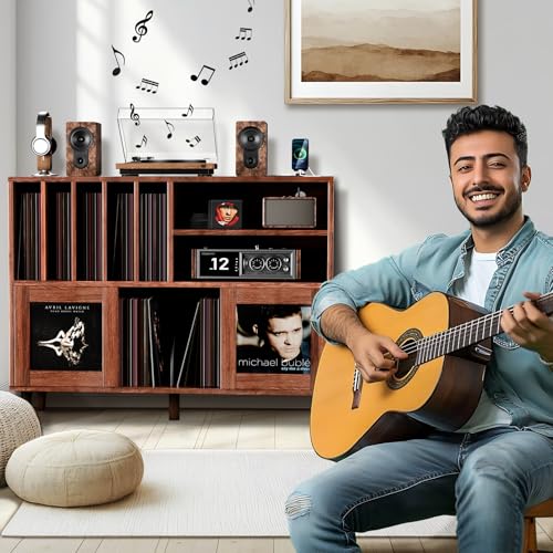 XL Record Player Stand with Sliding Doors,500+ Vinyl Record Storage Cabinet, view 3