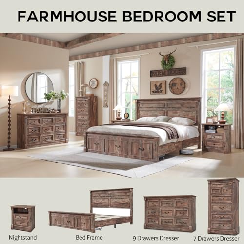 Farmhouse 61" Wide 8 Drawers Dresser for Bedroom, Light Brown, view 7