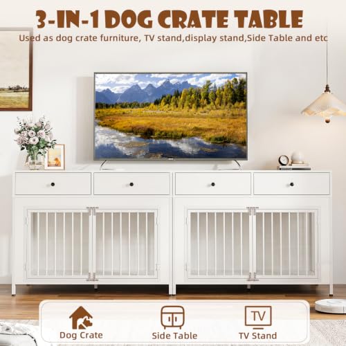 44 Inch Large Dog Crate Furniture with Storage Drawers, view 5
