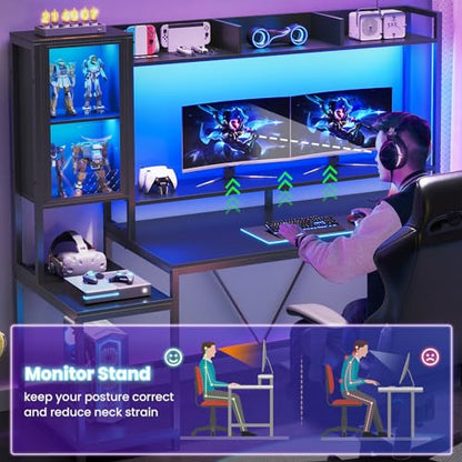 60'' Gaming Desk with Storage, Hutch, Display Cabinet and LED Lights, view 7