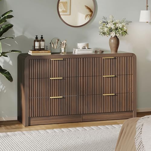 55" W Fluted 6-Drawer Dresser for Bedroom, Walnut, view 2