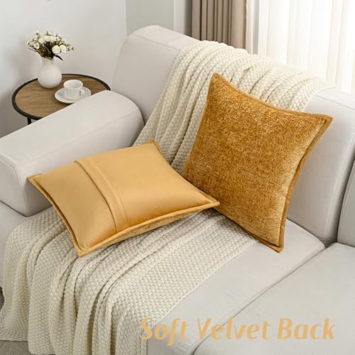 Tobacco Chenille Throw Pillow Covers 24x24 Inch Set of 2,Soft Cozy Bound Edge Design European Cushion Cover,Home Decor for Couch Bed Living Room