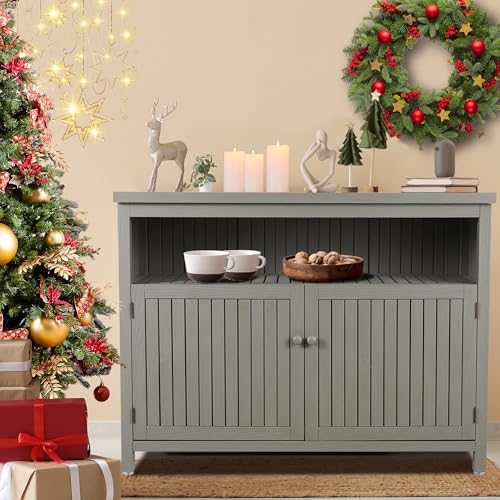 Outdoor Console Sideboards Buffet Cabinet, Solid Wood Storage Cabinet TV Stand,Furniture for Patio Entryway Deck(Grey)