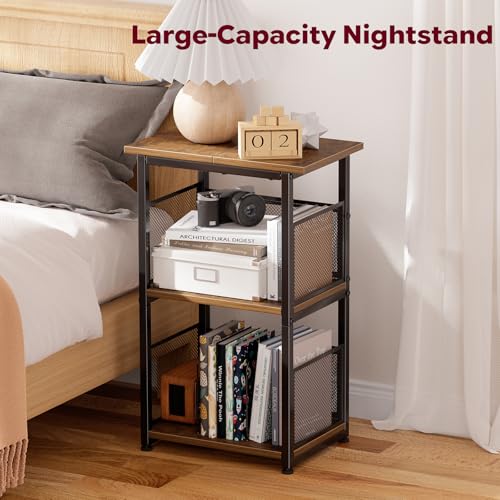 Record Player Stand, 3 Tiers Tall Side Table, Turntable Table with Vinyl Record Storage Up to 200 Albums, Rustic Brown