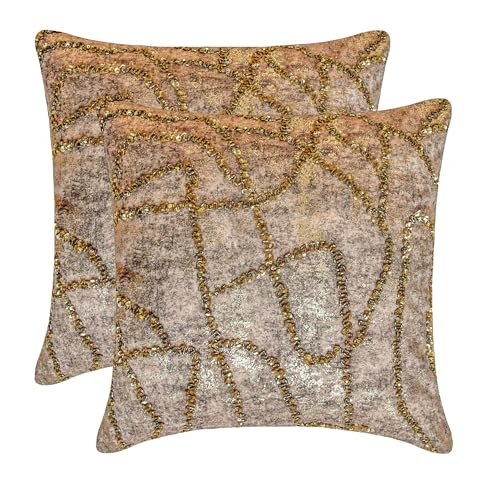 Decorative Throw Pillow Covers Gold 22"x22" (55x55 cm) Jacquard Foil, Bead, Sequins, Hand Embroidery Outdoor Furniture Cushion Cover, Abstract Modern Style - Old World Gold