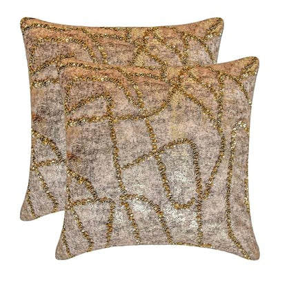 Decorative Throw Pillow Covers Gold 22"x22" (55x55 cm) Jacquard Foil, Bead, Sequins, Hand Embroidery Outdoor Furniture Cushion Cover, Abstract Modern Style - Old World Gold
