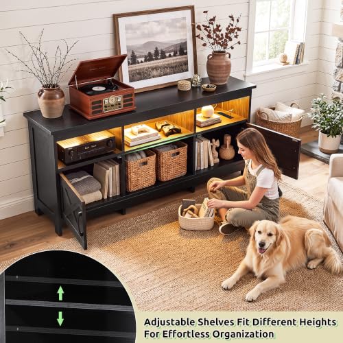 Farmhouse TV Stand for TVs up to 65 Inches for Living Room, Black, view 8