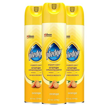 Pledge Enhancing Polish, Wood & Furniture Spray, Orange Scent, 9.7oz (Pack of 3)