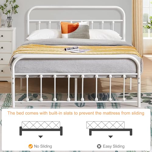 Full Size Victorian Style Metal Bed Frame with Headboard Classic Metal Platform, view 6