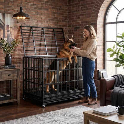 48" Heavy Duty Dog Crate for Large Dogs, Black, view 3