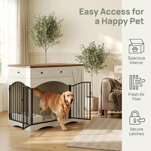 Farmhouse Dog Crate Furniture Large Dog House with Drawers Pet Cage, view 4