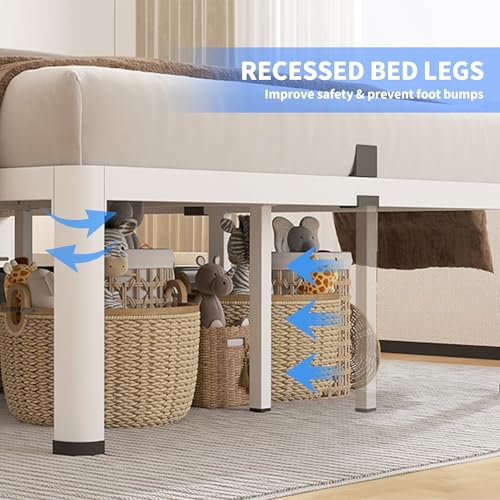 14 Inch Full Bed Frame Metal White with Rounded Corner Mattress Baffle, view 7