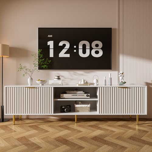 Mid-Century Wood TV Stand with Storage and Sliding Doors, view 8