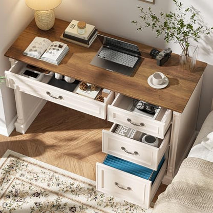 Roman Style 47" Executive Desk with File Drawer,4 Drawers Farmhouse Computer Desk with Roman Column Design,for Study, Home Office, Writing.