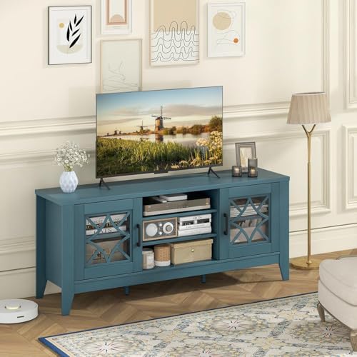 Farmhouse TV Stand for 65 Inch TV, Entertainment Center, Teal Blue, view 3