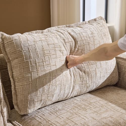 111" Convertible Modular Sectional Sofa,Comfortable L Shaped Reversible Couch with Ottoman, Removable 3 Seater Boneless Modern Couch, Durable Chenille Cloud Sofa for Living Room,Khaki