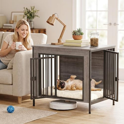 28.15" Dog Crate Furniture for 1 or 2 Dogs, Oak Grey, view 8