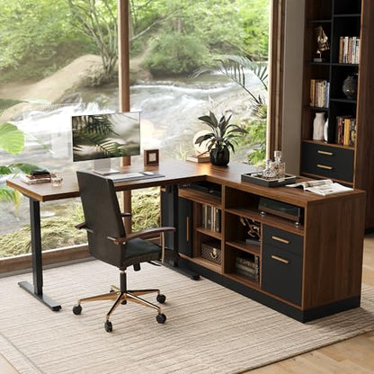 67" L Shaped Reversible Standing Desk with Storage Drawers, view 2