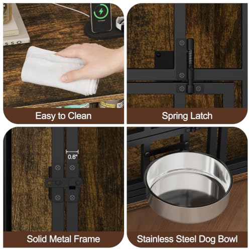 Corner Dog Crate Furniture - Wooden Dog Cage with Charging Station, view 7