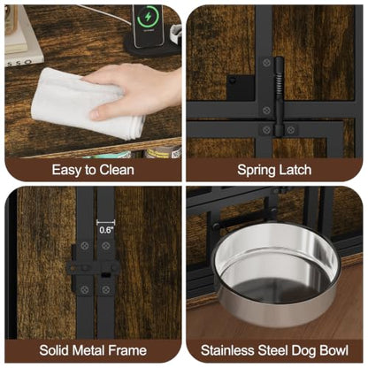Corner Dog Crate Furniture - Wooden Dog Cage with Charging Station, view 7