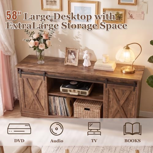 Farmhouse TV Stand for 65 Inch TV, Tall Entertainment Center, Rustic Brown, view 4