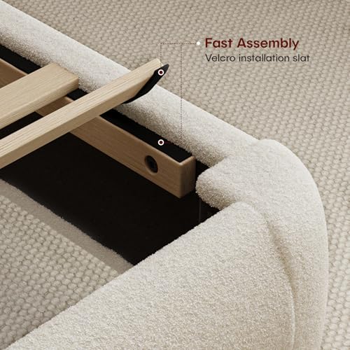 Cloud Platform Bed Frame Queen Size, Soft Boucle Bed Frame with Round Corner, view 7