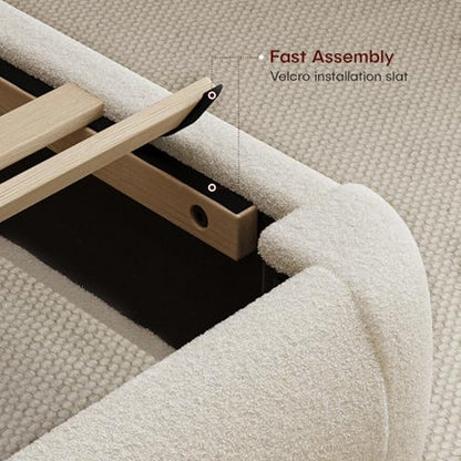 Cloud Platform Bed Frame Queen Size, Soft Boucle Bed Frame with Round Corner, view 7