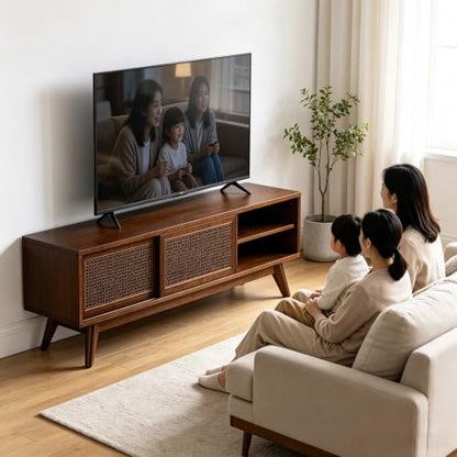 VEADONS 59" Mid Century Rattan TV Stand Dark Wood Media Console for 65 Inch TV, view 2