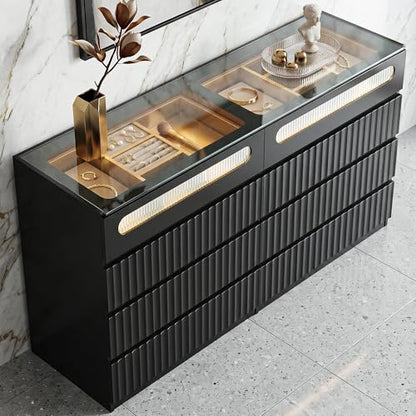 Fluted 8 Drawer Dresser,Modern Chest of Drawers,Black, view 2